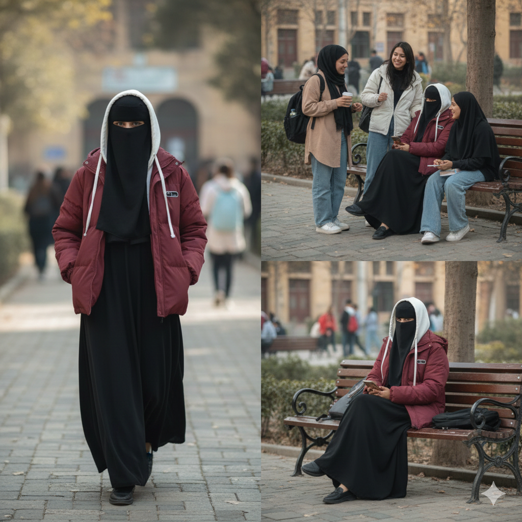 Premium Modest Layering Puffer Jacket – University Collection ✨