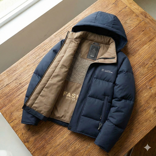 Navy Hooded Puffer Jacket | Premium Winter Collection